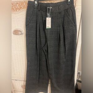 HALARA size L brown and gray plaid pleated wide leg work pants. NEW WITH TAGS